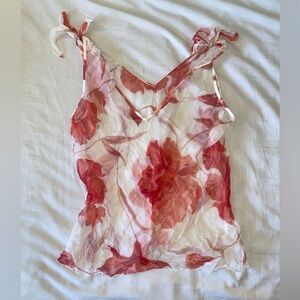❌SOLD - Floral Sheer Top - Red and White